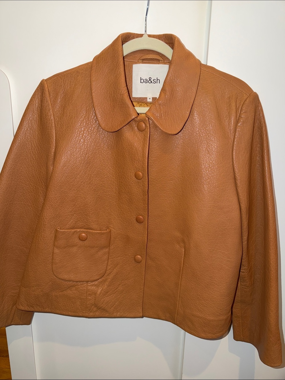 ba&sh Cognac Leather Button Jacket